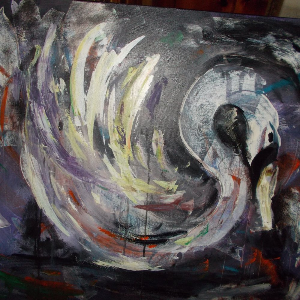 Original High End "Swan Lake" acrylic painting 30"x40" by Texas Artist Davila - Picture 2 of 2